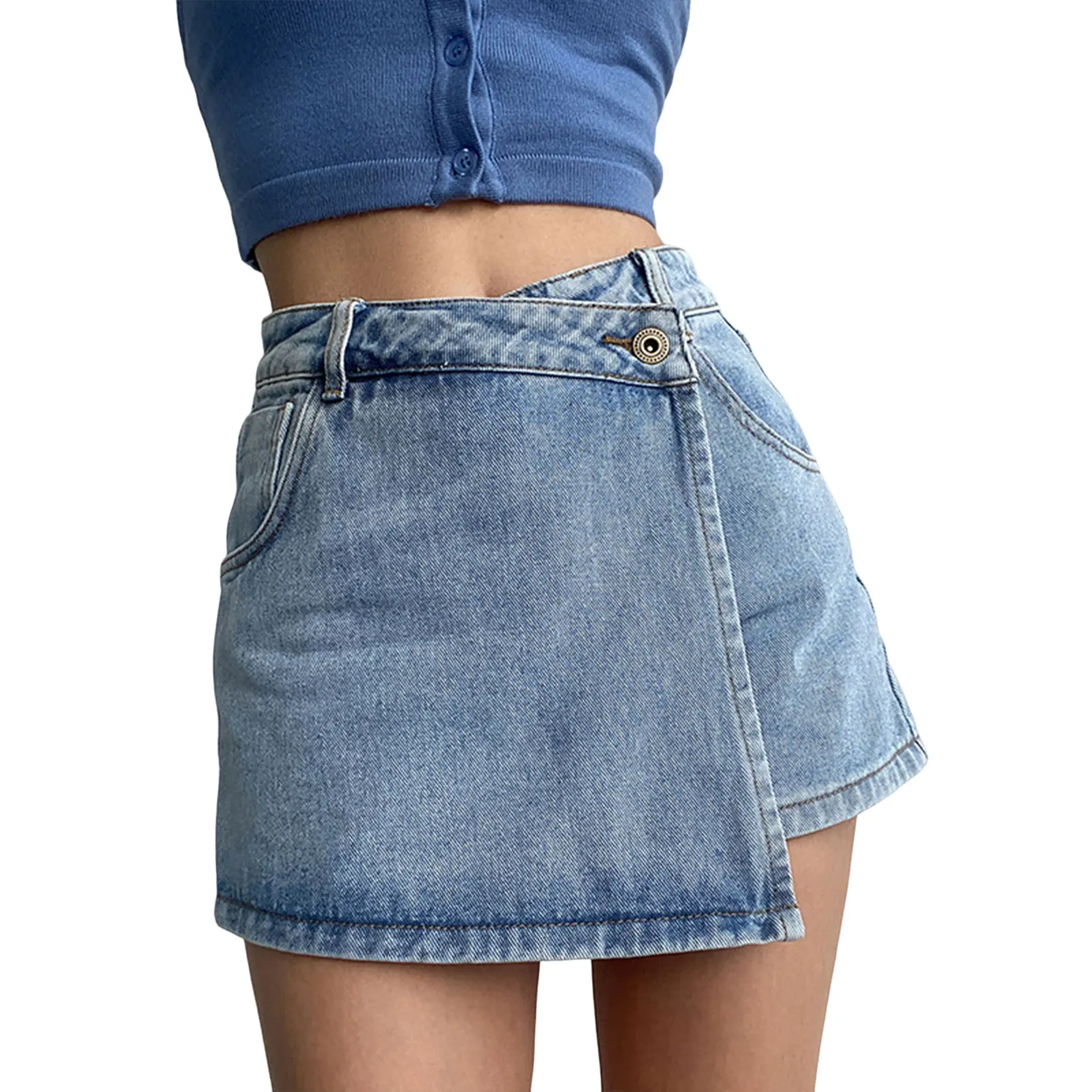 

Women's Above Knee Length Skorts Skin-friendly Blue Denim Style Short Skirt for Summer Holiday Daily Working