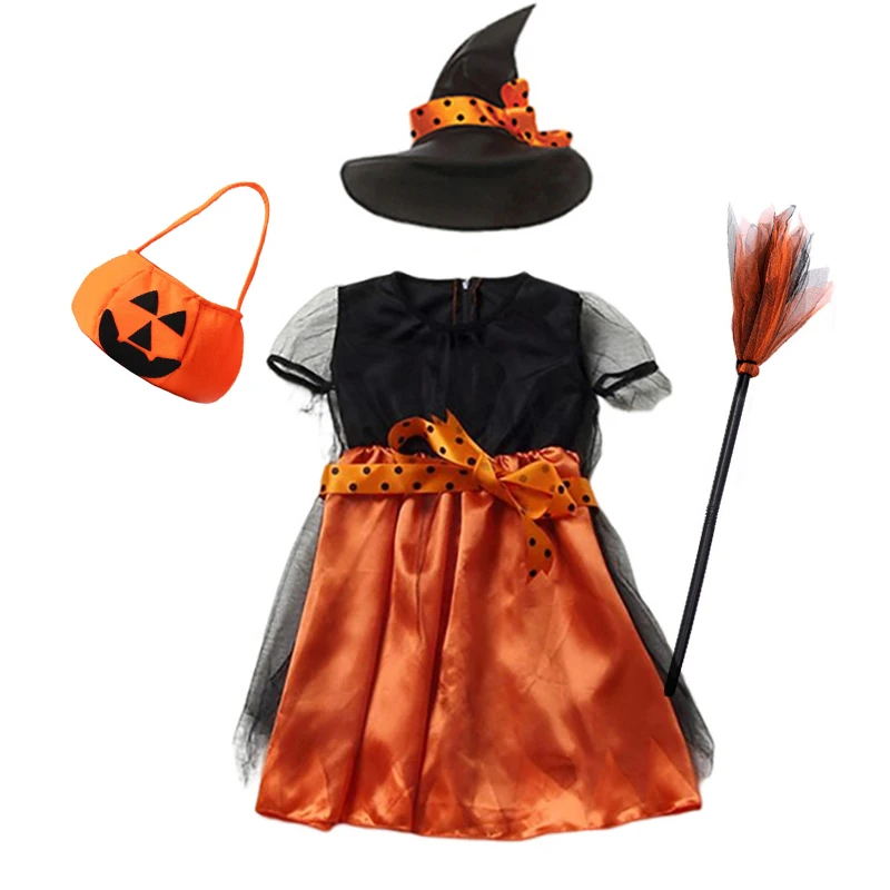 thumbnail image 1 of 2024 Vestido de fiesta de bruja para niñas y niños, disfraz de calabaza, bata para niños, vestido con tutú, sombrero de bruja para fiesta de carnaval de Purim, 1 of 5
