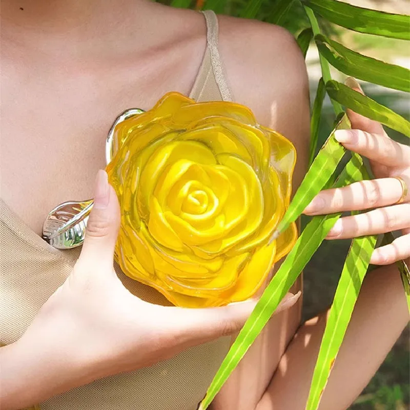 Luxury Designer Acrylic Solid Rose Flower Clutch Purse For Wedding Party Women's Handbag Fashion Evening Bag Crossbody Bag