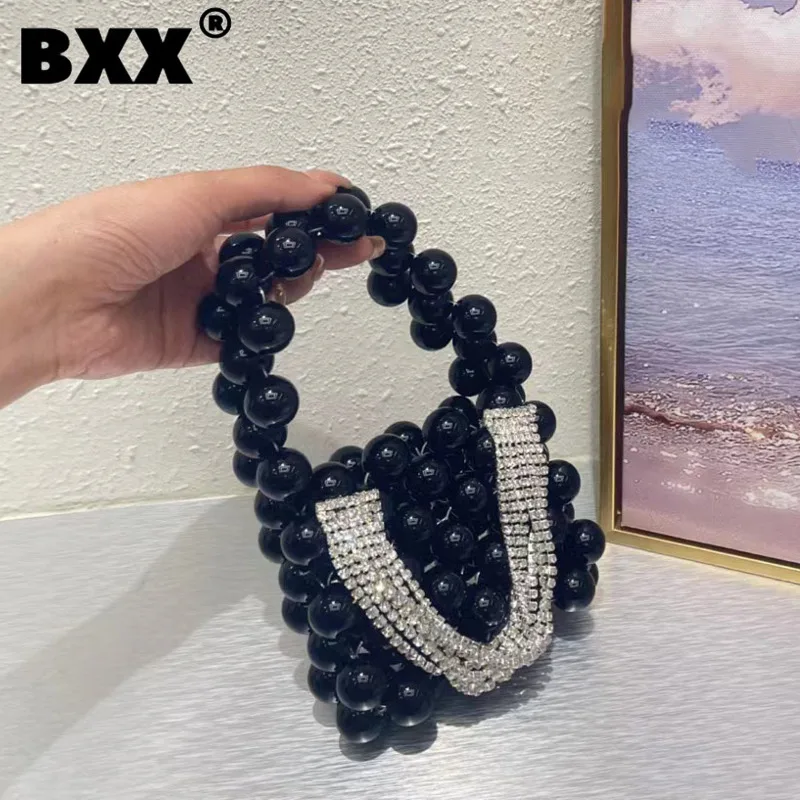 

[BXX] блестящие стразы ручные сумки из бисера и жемчуга для женщин, новинка 2023, Модные Портативные Сумочка с декором в виде помады 8AB115