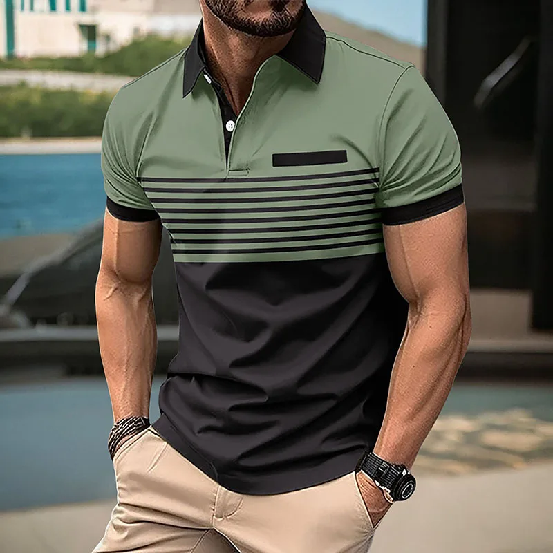 Summer Casual Short-Sleeved Men's Polo Shirt 3D Stripe Printed Breathable Tees Men Sport Top Plus Size Lapel Pullover Clothing 8 S1f7e993f8e2d4154841d2758e0a1192dj