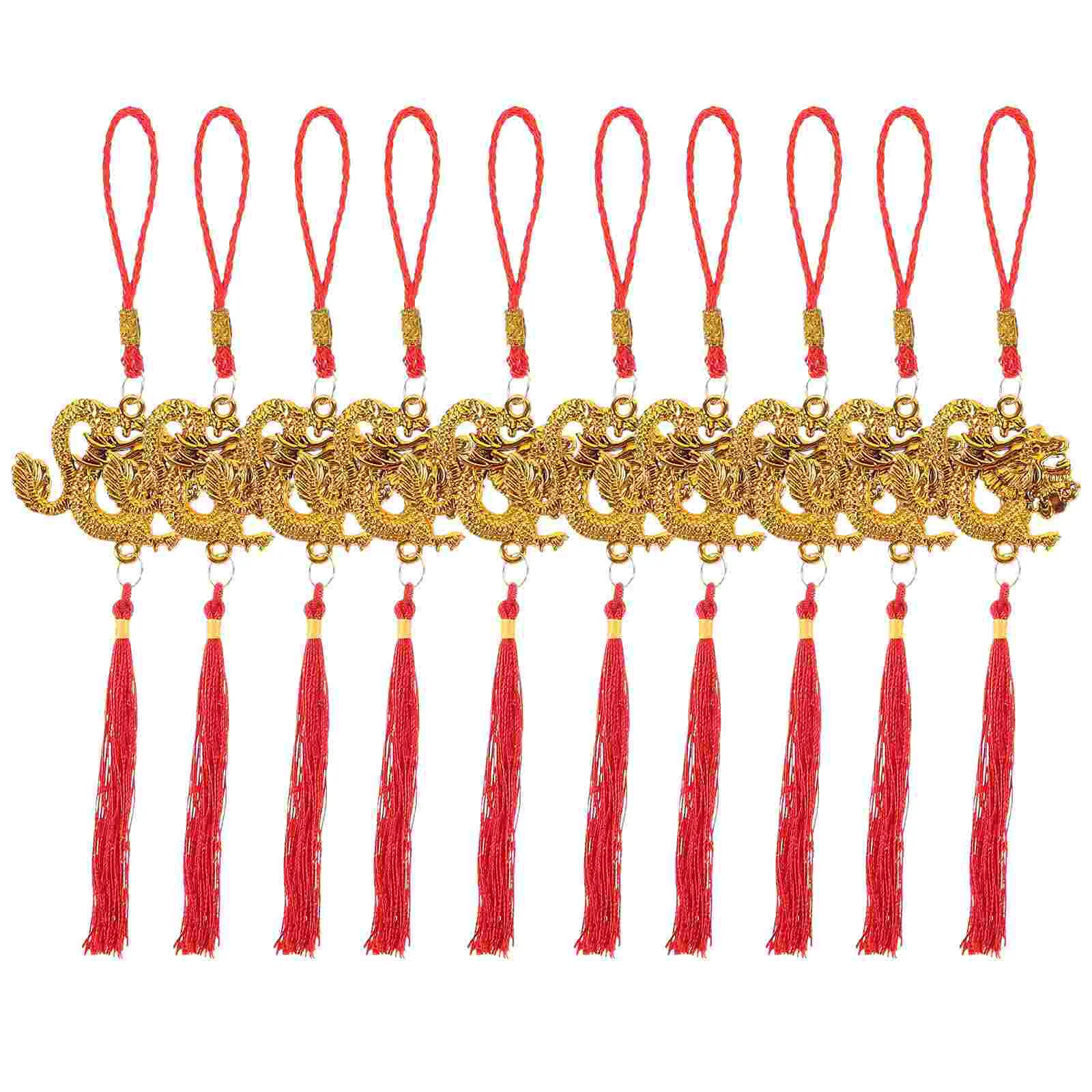 

Chinese New Year Decorations 10Pcs Chinese Year Dragons Lucky Charms 2024 Year Dragon Pendant Red Hanging Tassels Feng Shui