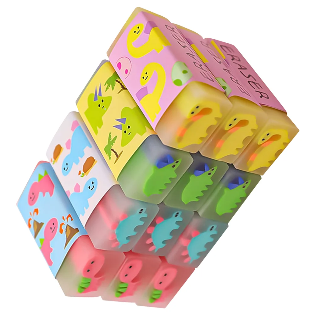 

12 Pcs Dinosaur Eraser Adorable Kids Erasers Mini Gift Bags Cartoon Dinosaurs Designed Pvc Office