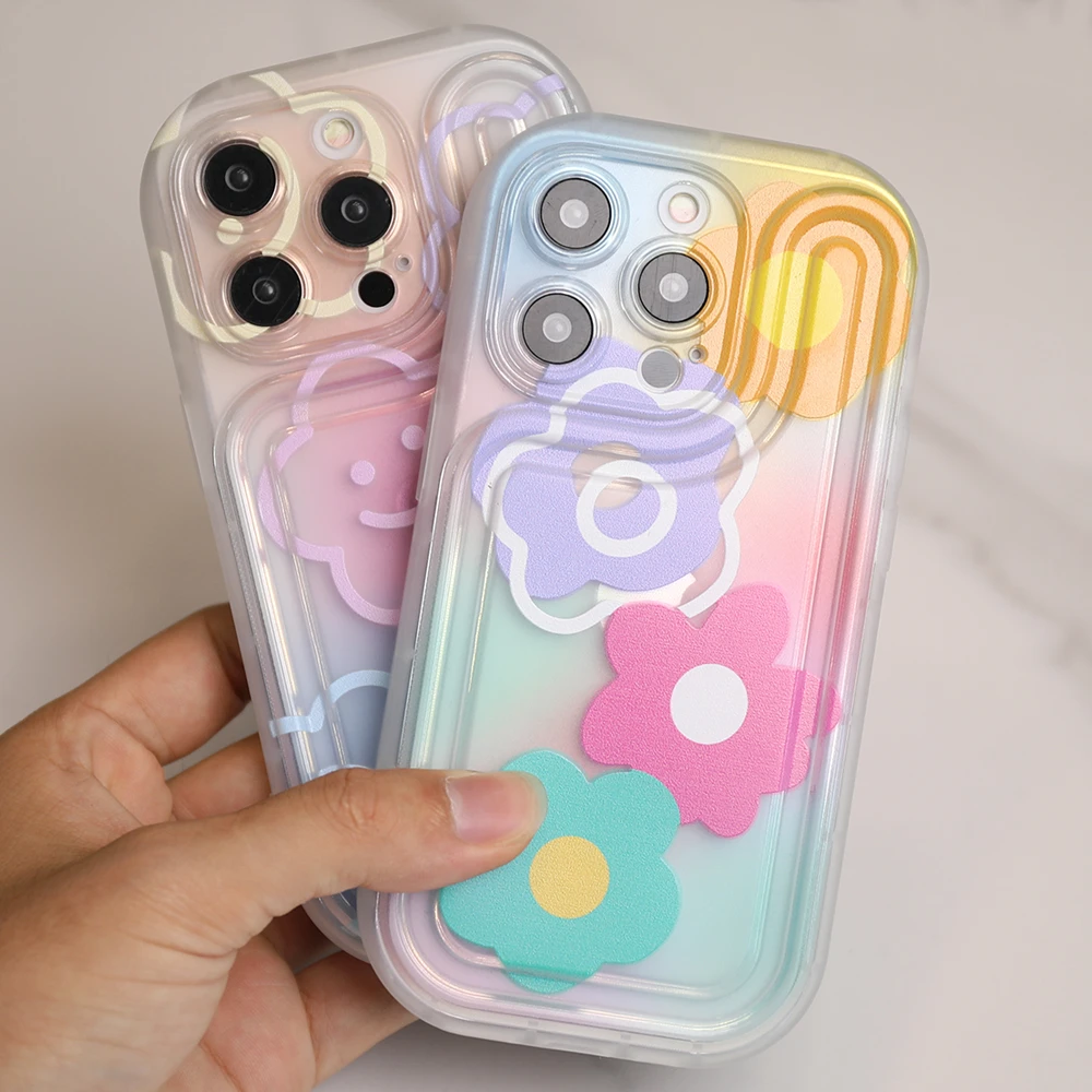 Clear Flower Phone Cases For iPhone 11 12 13 14 Pro Max Airbags Square