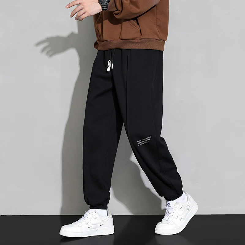 Autumn and Winter Men's Elastic Waist Panel Pocket Letter Fashion Solid Color Tie Feet Loose Sports Versatile Casual Pants men jogger pants men jogger sweatpants