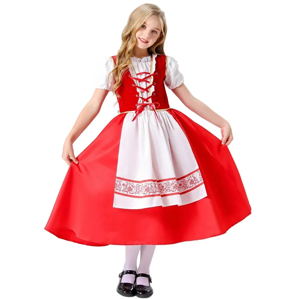Traje de capuz vermelho para meninas, vestido de festa infantil de