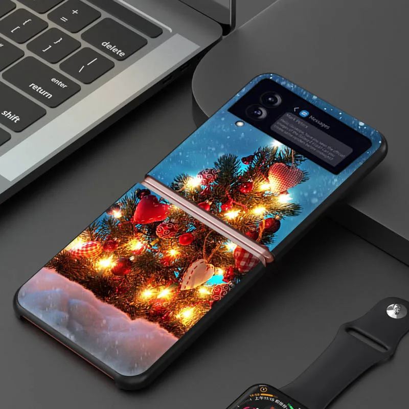 galaxy flip3 case For Samsung Z Flip 3 5G Cases Christmas Santa Snowman Painted Cover Black Hard Phone Case For Galaxy Z Flip3 Protection Fundas z flip3 case