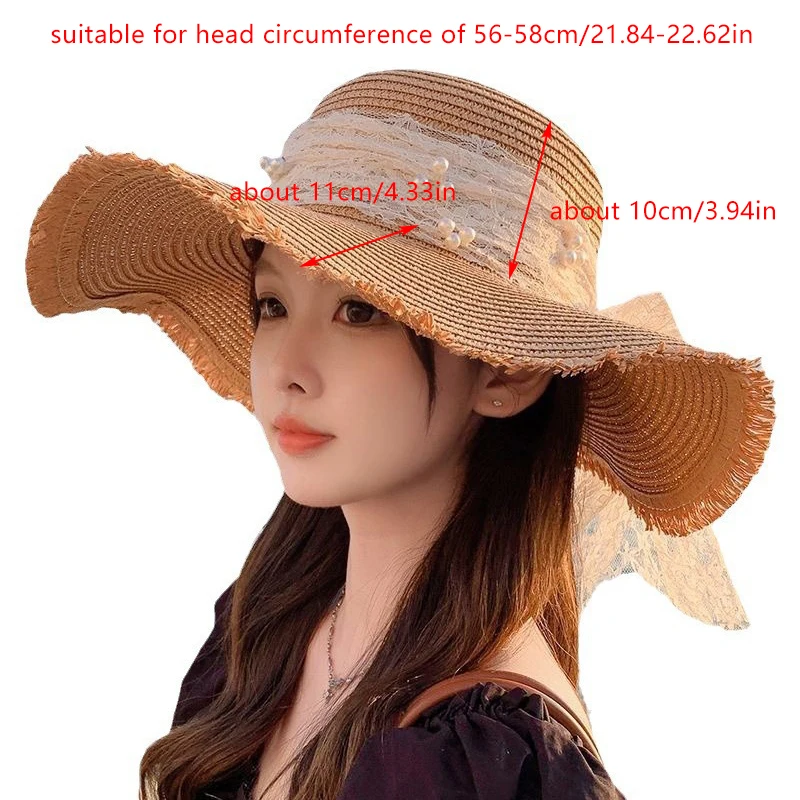Summer Beach Sunshade Straw Hat Women's Beach Vacation Sunscreen Hat Big Brim Straw Knitted