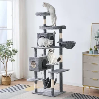 Cat Tree 71.6 inches Cat Tower for Cats,Multi-Level Cat Condo Furniture with Scratching Posts, with Cozy Basket & Hammock 1