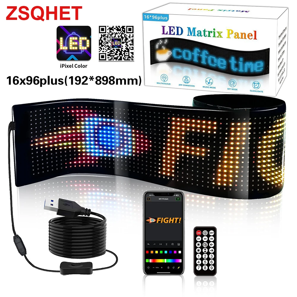 Schermo LED Flessibile per Auto Segnale per Camion Occhi RGB LED Matrice Pixel Pannello Segnale Auto Animazione Telecomando Display Flessibile Luce USB 5V Supporta Francese/Spagnolo/Portoghese/Arabo/Vietnamita - immagine 6