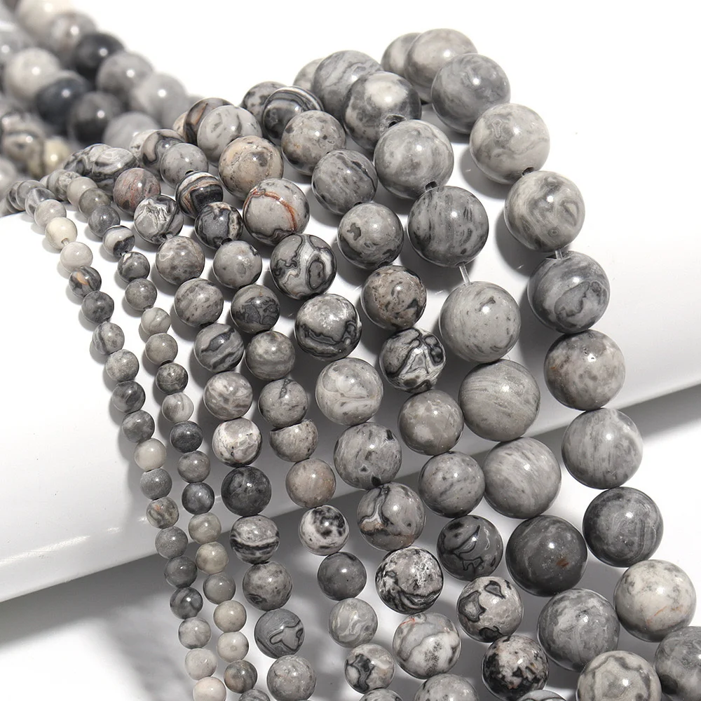 

Charm Natural Stone Map Chalcedony Round Loose Bead for Jewelry Making Supplies DIY Necklace Bracelet Keyring 4-12mm Accessories