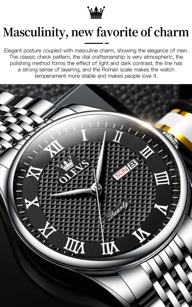 OLEVS 5562 Men's Luxury Stainless Steel Watch description image 2