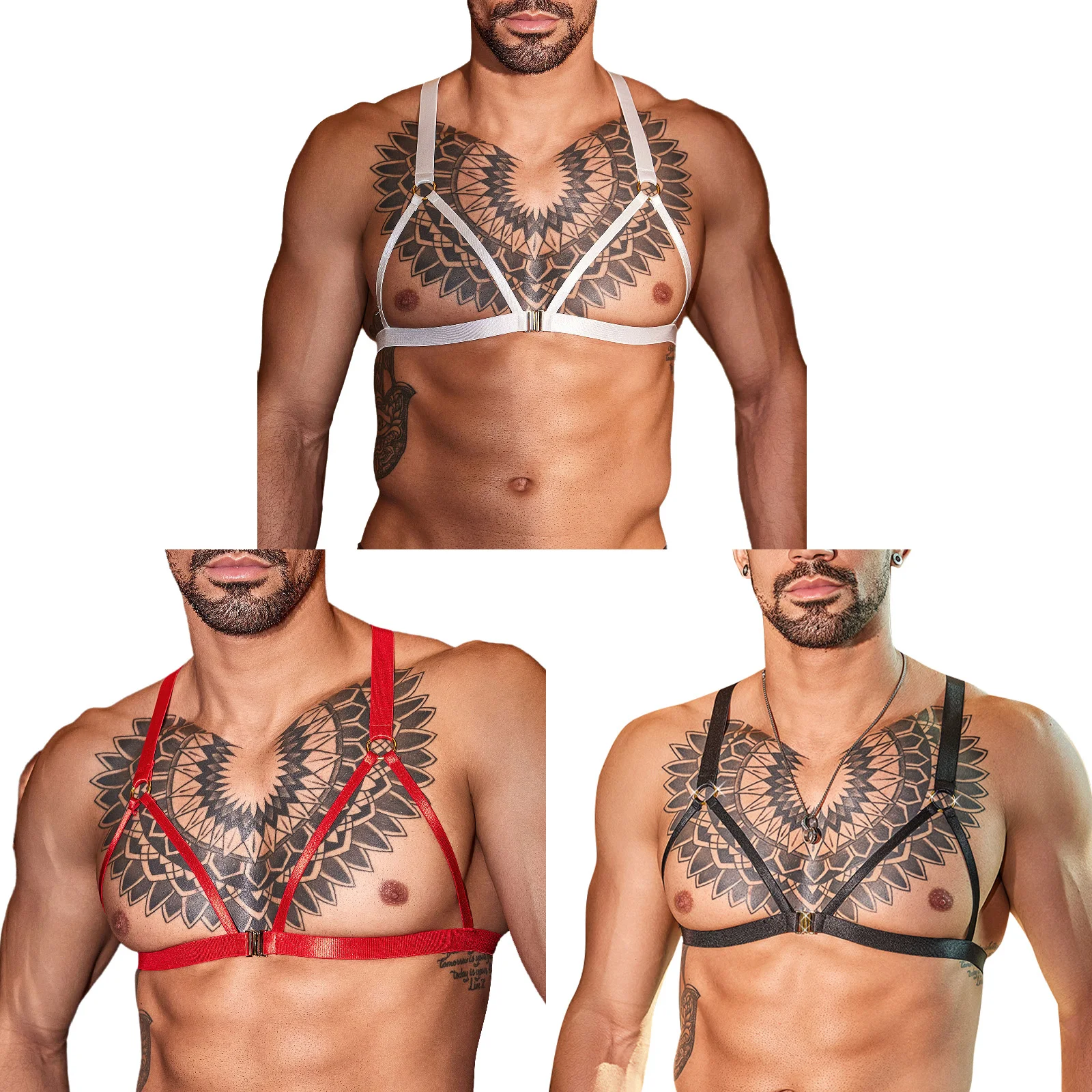 Sexy Men Hollow Out Harness Lingerie Bra Tops Adjustable O-rings Body Straps Top Gays Dating Night Role Play Lingerie Sleepwear