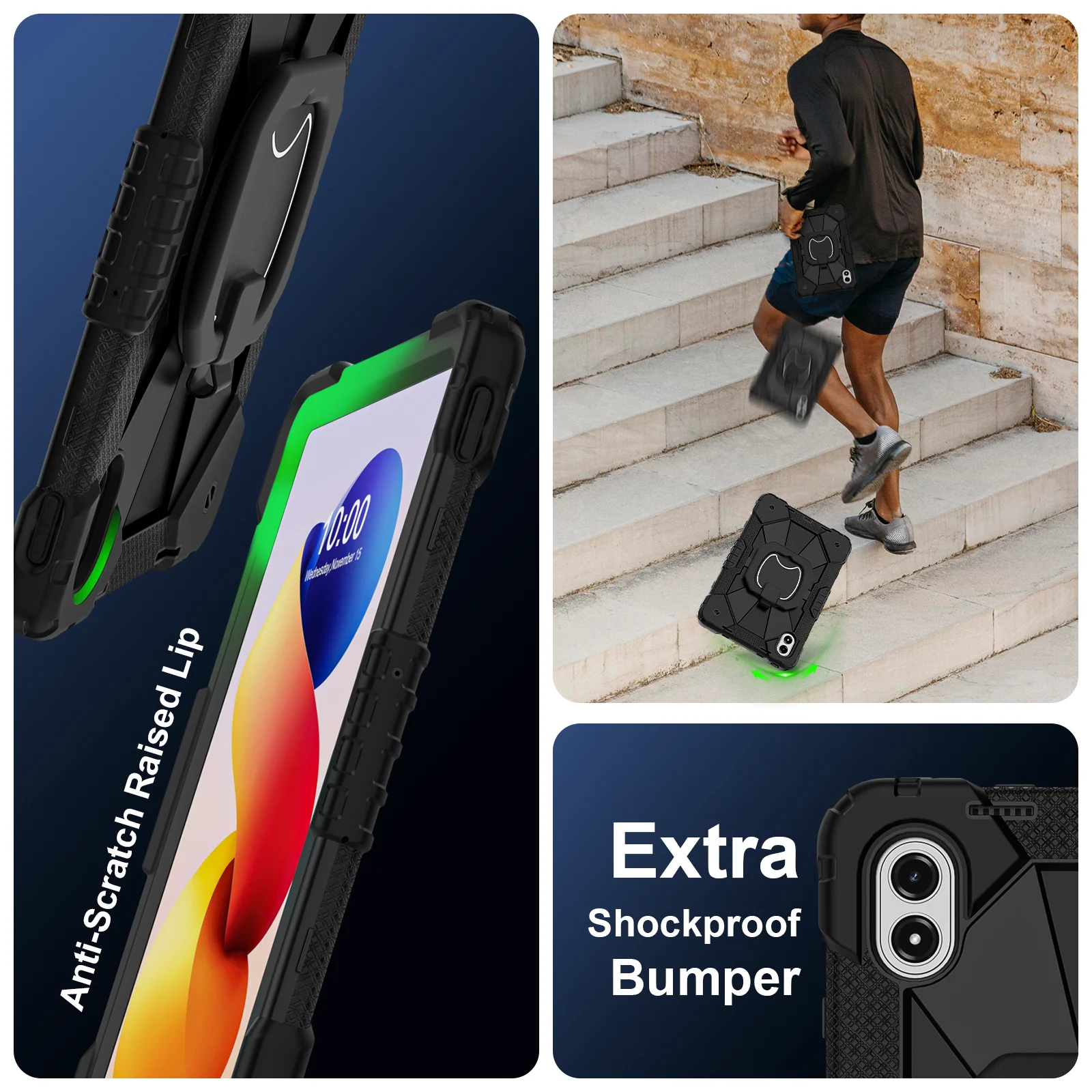 Enhanced Shockproof Tablet Case with Handle Rotation Stand and Hard Cover