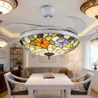 Ventilateur de plafond LED invisible Tiffany, moderne, simple, silencieux, avec télécommande, pour salon, salle à manger, chambre à coucher 6
