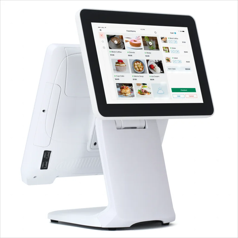 15인치 윈도우 10 트루 플랫 터치스크린 POS 단말기, NFC 카드 리더기가 있는 POS 시스템, 슈퍼마켓용 판매 시점 관리 시스템