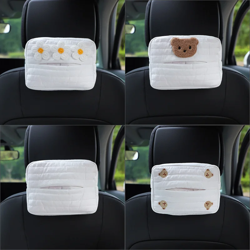 Towel Box Car Seat Accessories Tissue Case with Fix Strap Adjustable Decoration Tools Back Hanging for Napkin Paper Backseat