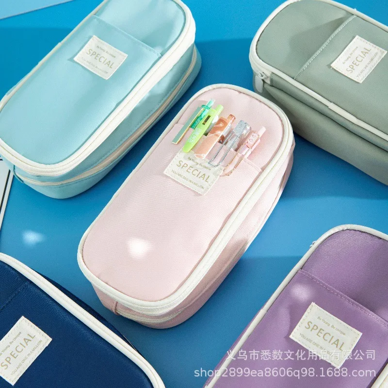 Estuche Grande Para Lápices De Tela Con Doble Cremallera - Multicolor, Ideal Para Escuela, Uni O Maquillaje