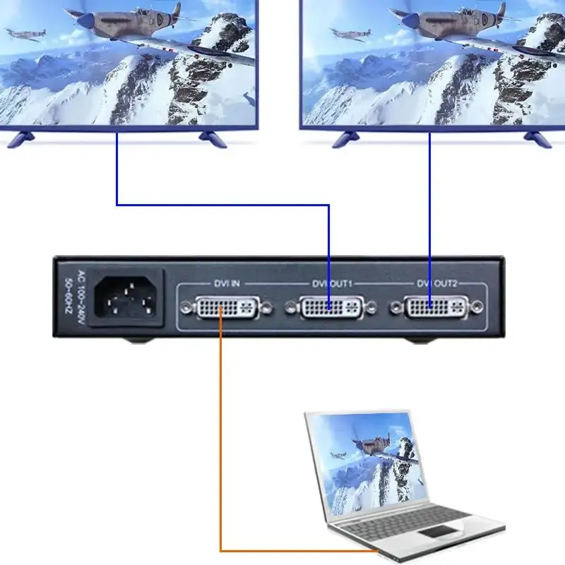 Amoonsky DVI To 2 DVI Video Splitter 1920*1080 60Hz Dual Screens Adapter D1S2 DVI Splitter 1 Input 2 Output For TV Projector