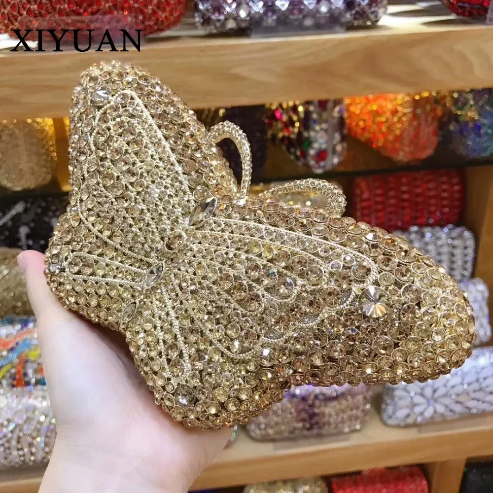 

Women Butterfly Women rhinestones Day Clutches Bag Small Chain Shoulder bag Handbags Wedding Bridal Evening Bags For Party Purse