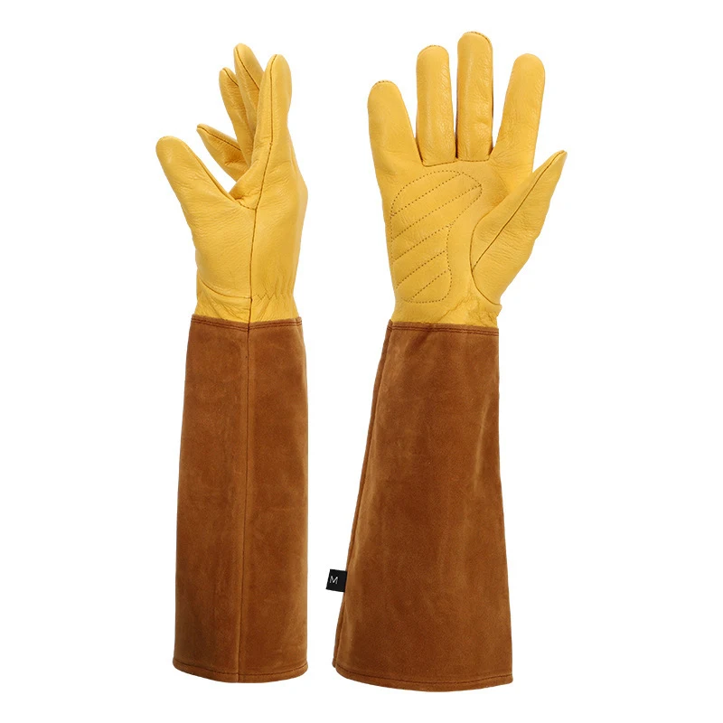 

Pruning Gloves for Men & Women, Long Work Gardening Gloves, Cowhide Leather with Flocked Cloth, for Beekeeping, Welding
