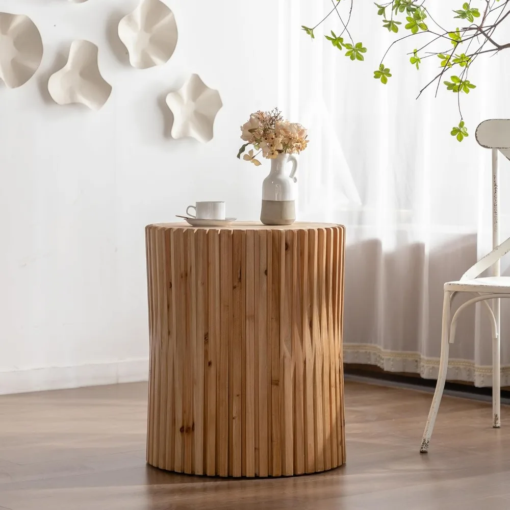 Retro Fashion Style Cylindrical Side Table with Vertical Texture Relief Design,Suitable for Living Room,Office,and Dining Room 4