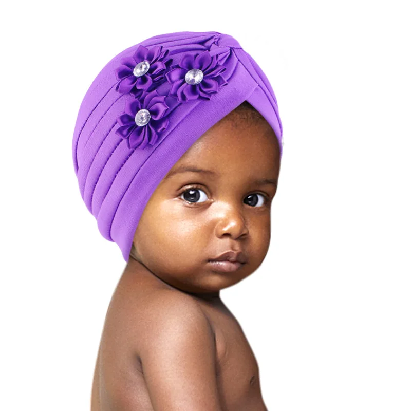 Cute Newborn Pleated Flower Muslim Hijab Beanies for Toddler Baby Kids Girls Headwrap Soft Bonnet Chemo Cap Beanies Hat Headwear