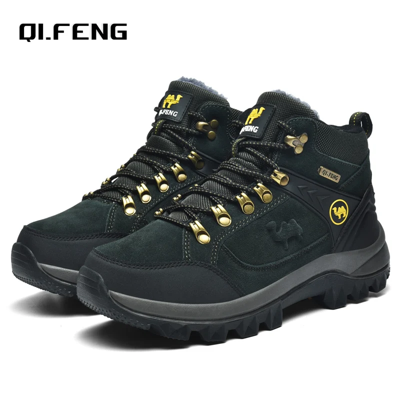 Men Winter Boots Genuine Leather Sneakers Man Fur Plush Snow Shoes Warm Outdoor Ankle Boots Classic Hiking Footwear men sneakers,outdoor boots,men leather boots