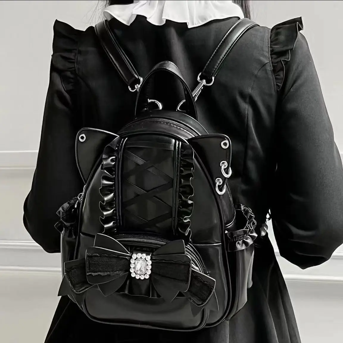 Japanese Bow Backpack Tote Cute Lace Cat Ear Student Large Capacity Women's Handbag Single Shoulder Bag 4