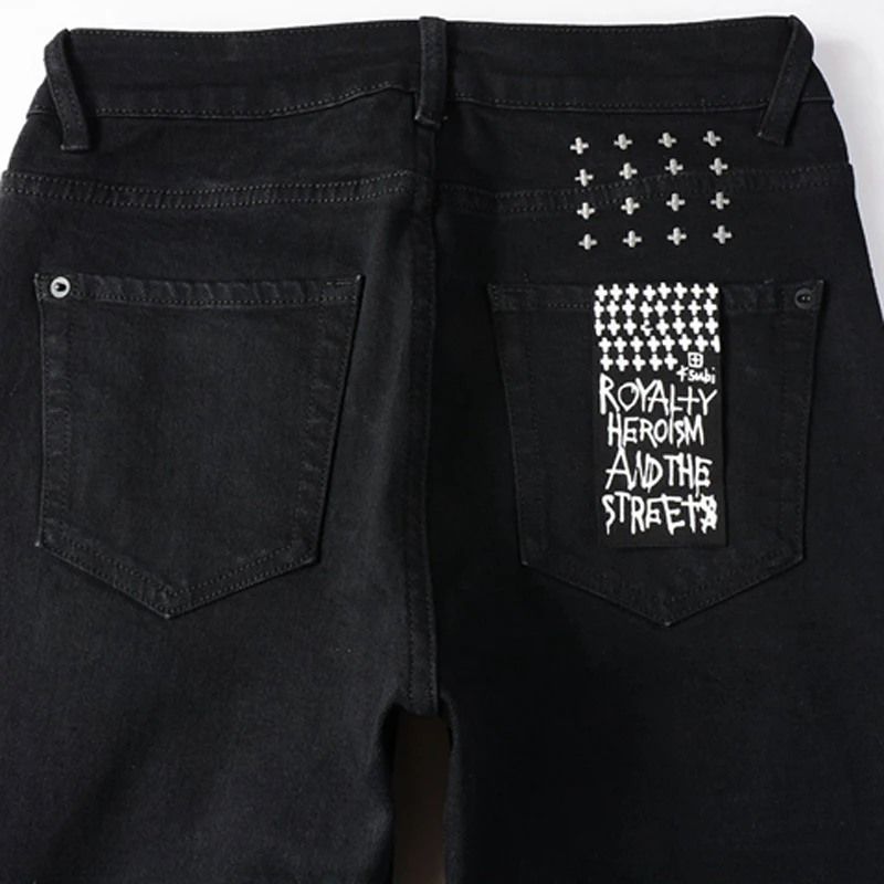 24FW KSUBI High Street Stretch Slim Jeans Fall American Fashion Streetwear Men Women Hip Hop Cross Embroidery Black Denim Pants 4