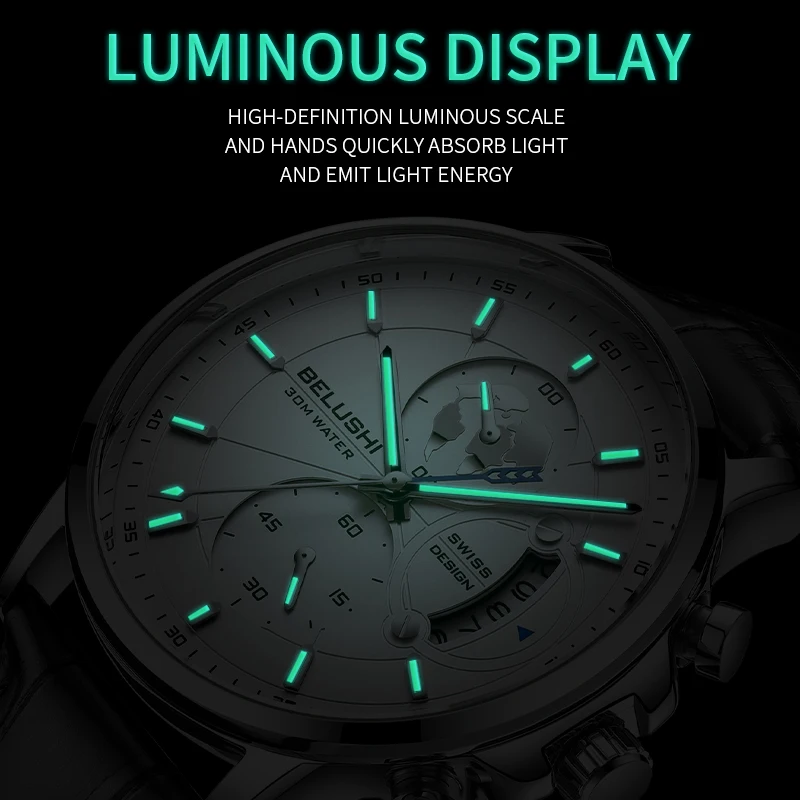 Orologio Uomo Lusso Cronografo Quarzo – Impermeabile 5ATM, Luminoso, Cinturino Acciaio Inox, Quadrante 40mm