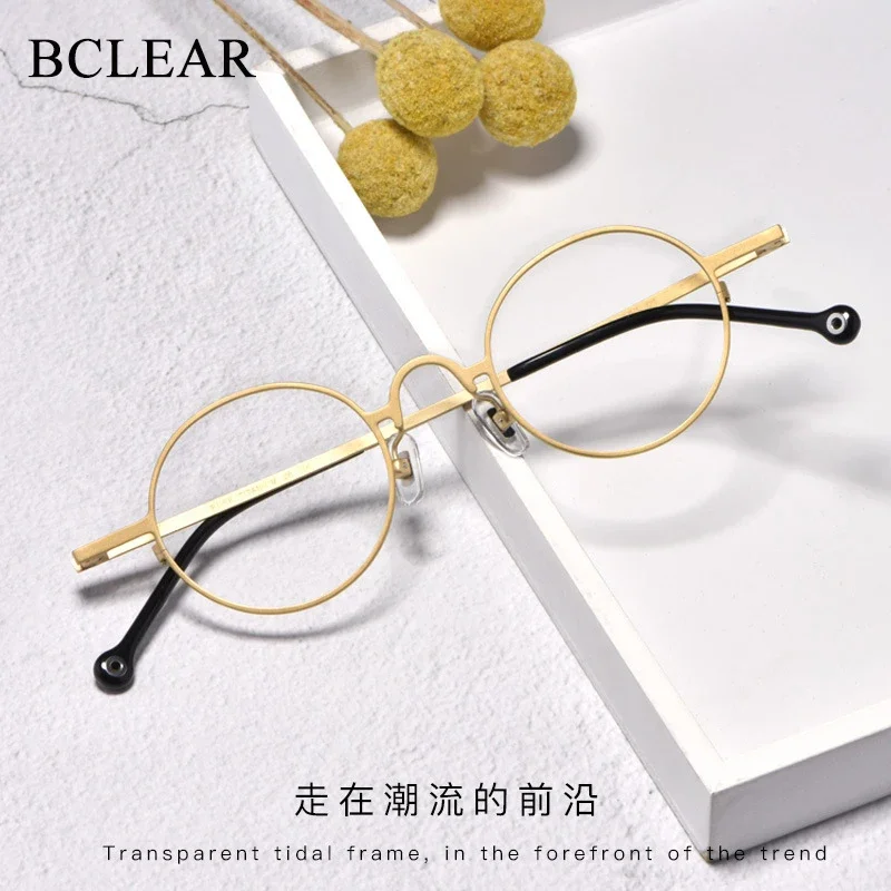 BCLEAR 2021 Neu eingetroffen: Retro-Brille mit kleinem, rundem Rahmen aus reinem Titan für Kurzsichtigkeit, Herrenmode, ultraleichte Herrenbrille