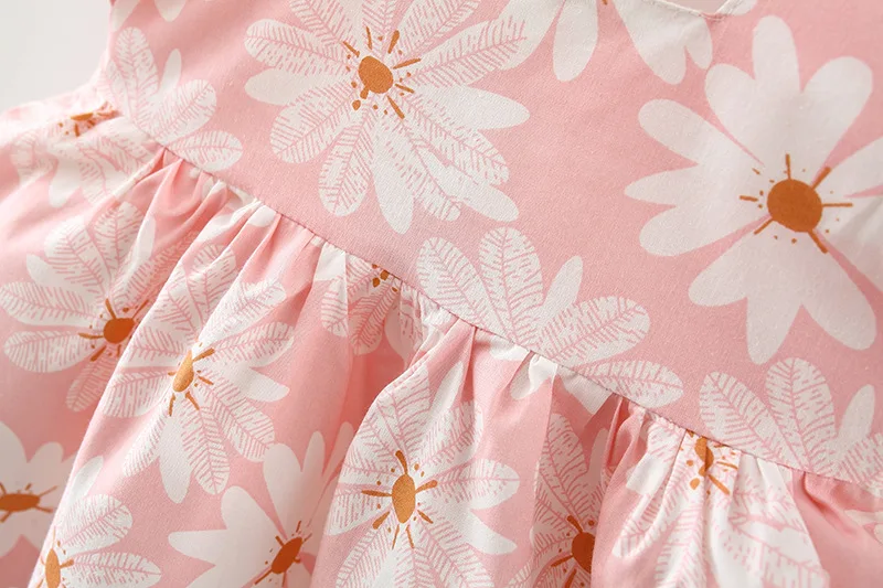 Sweet Children's Clothing Summer Flowers Puff Sleeves Baby Girls Dresses Fashion Bow Toddler Thin Kids Costume 0 To 3 Years Old