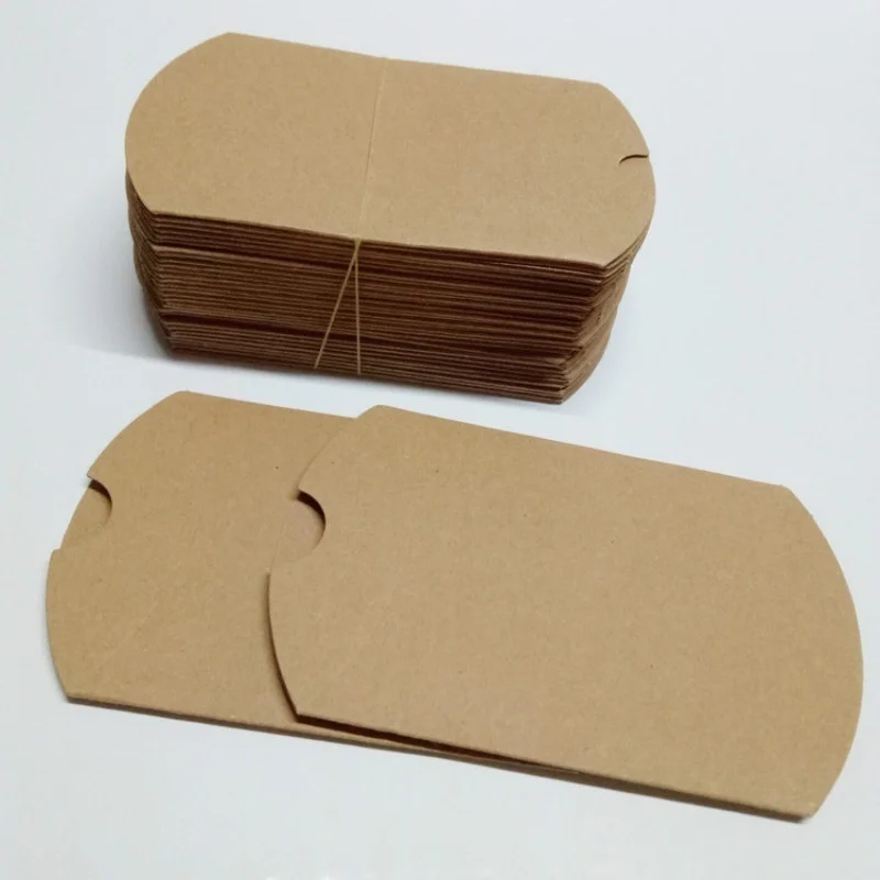 Lot De 50 Boîtes Cadeaux En Papier Kraft Forme Oreiller - Avec Dentelle Et Ficelle De Jute - Dimensions Pliées 9x6.5x2.5 Cm - Pour Mariage, Baptême, Fêtes