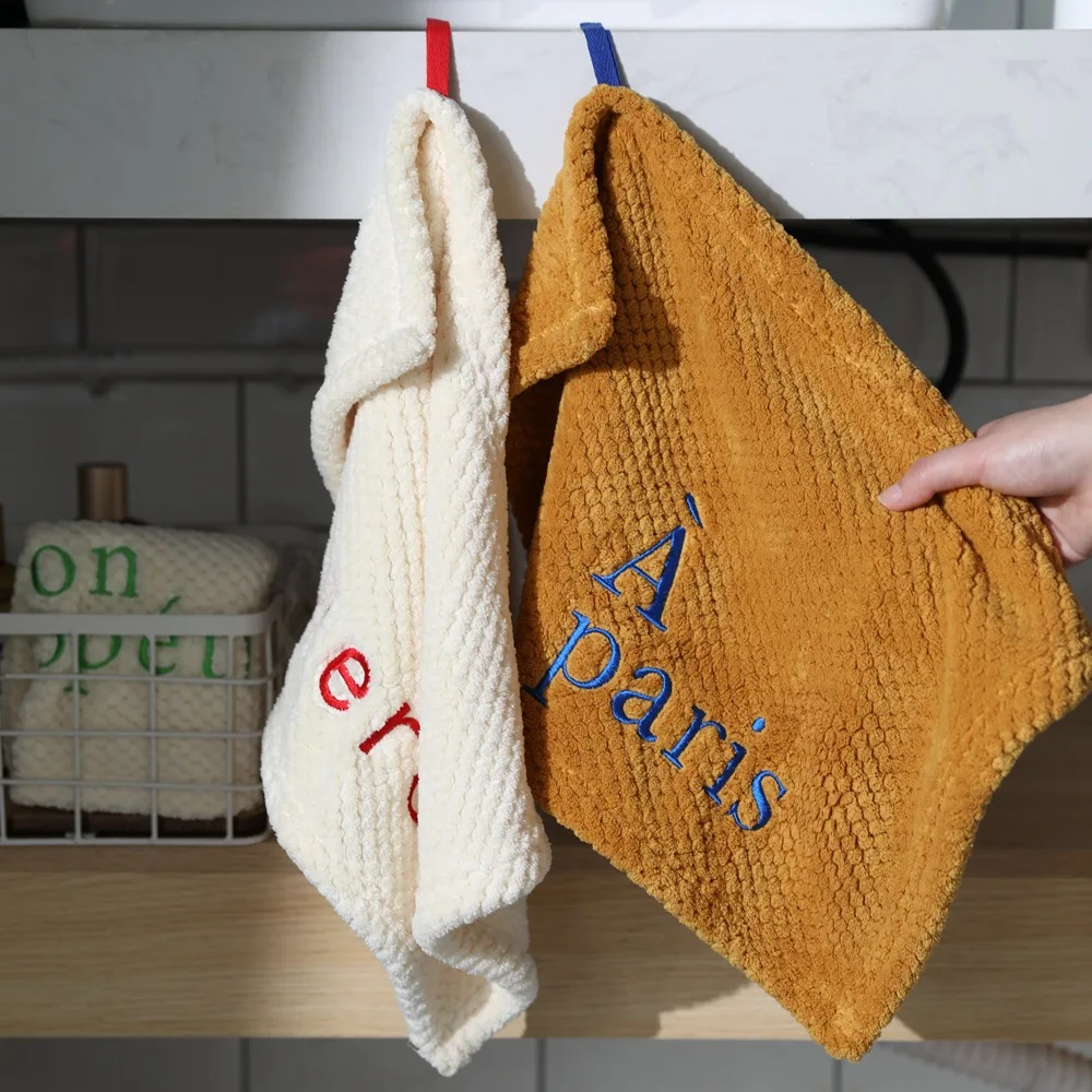 INS Texture Square Towel Quick Dry Letter Embroidery Hand Towel Soft Water Absorption Hand Towel for Kitchen Bathroom zakdoek 1