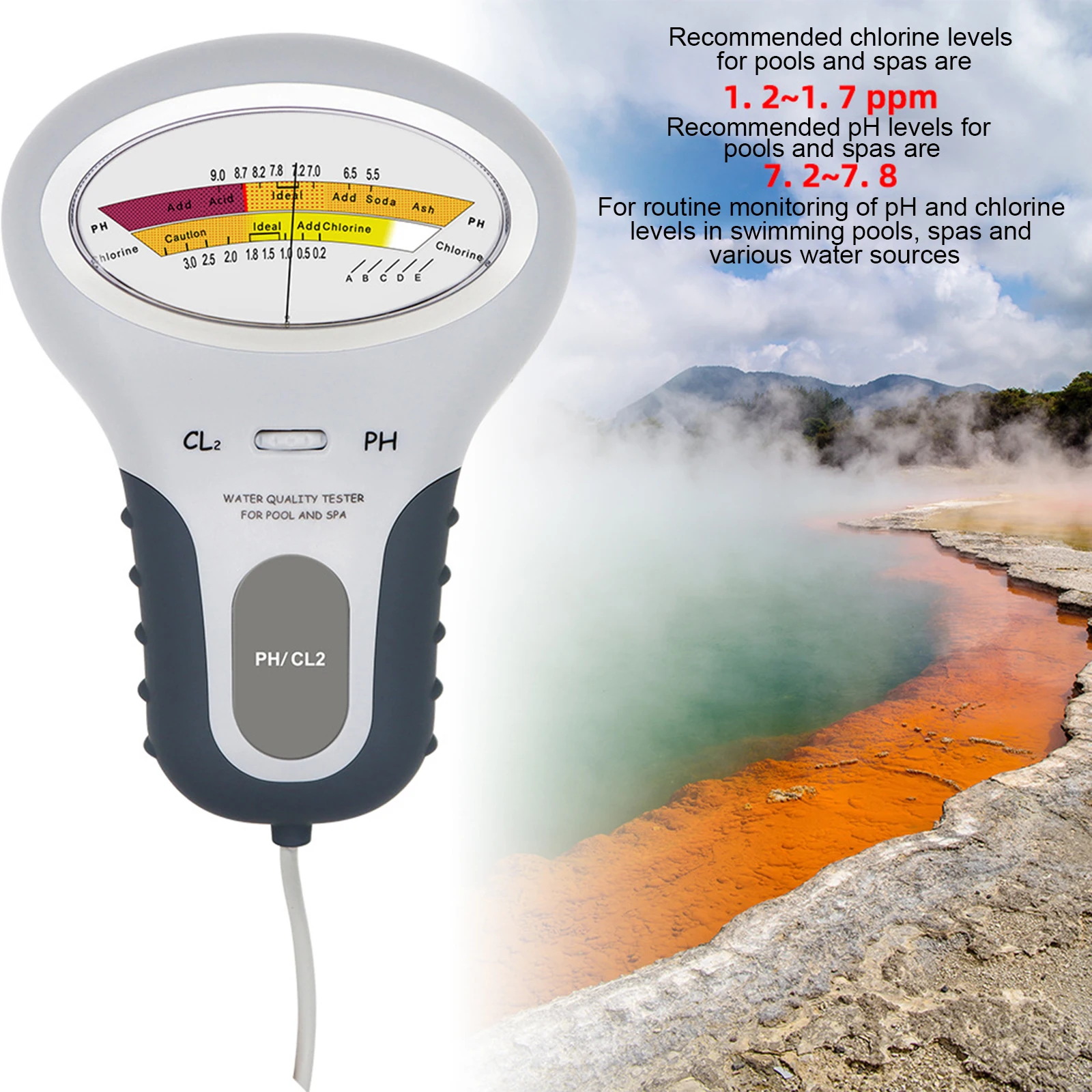 

Portable 2 in 1 Water Quality Tester PH Chlorine Testing For Swimming Pool SPA Aquarium Water Meter CL2 Measuring Testing Device