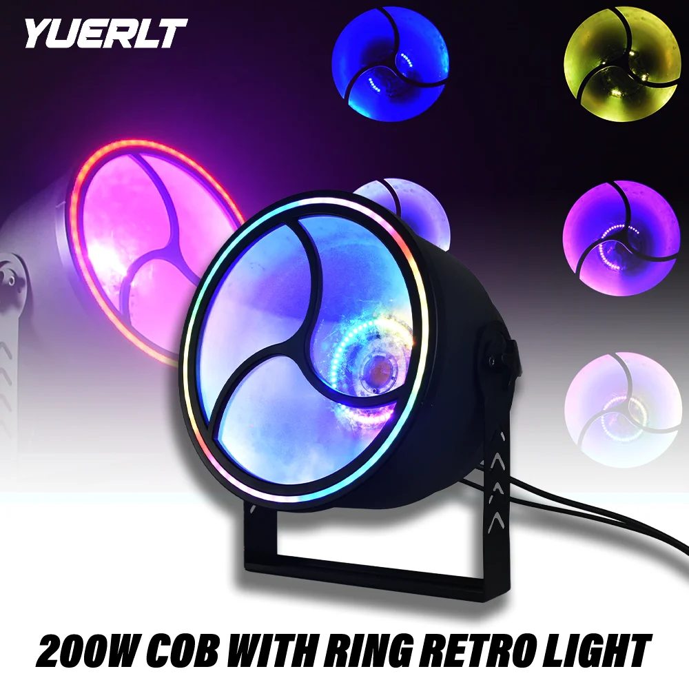 NUEVA Mini Lámpara Retro COB de 200W con Retroiluminación y Anillo RGB Interno, y Anillo RGB SMD Externo con Efecto Estroboscópico para DJ y Discoteca