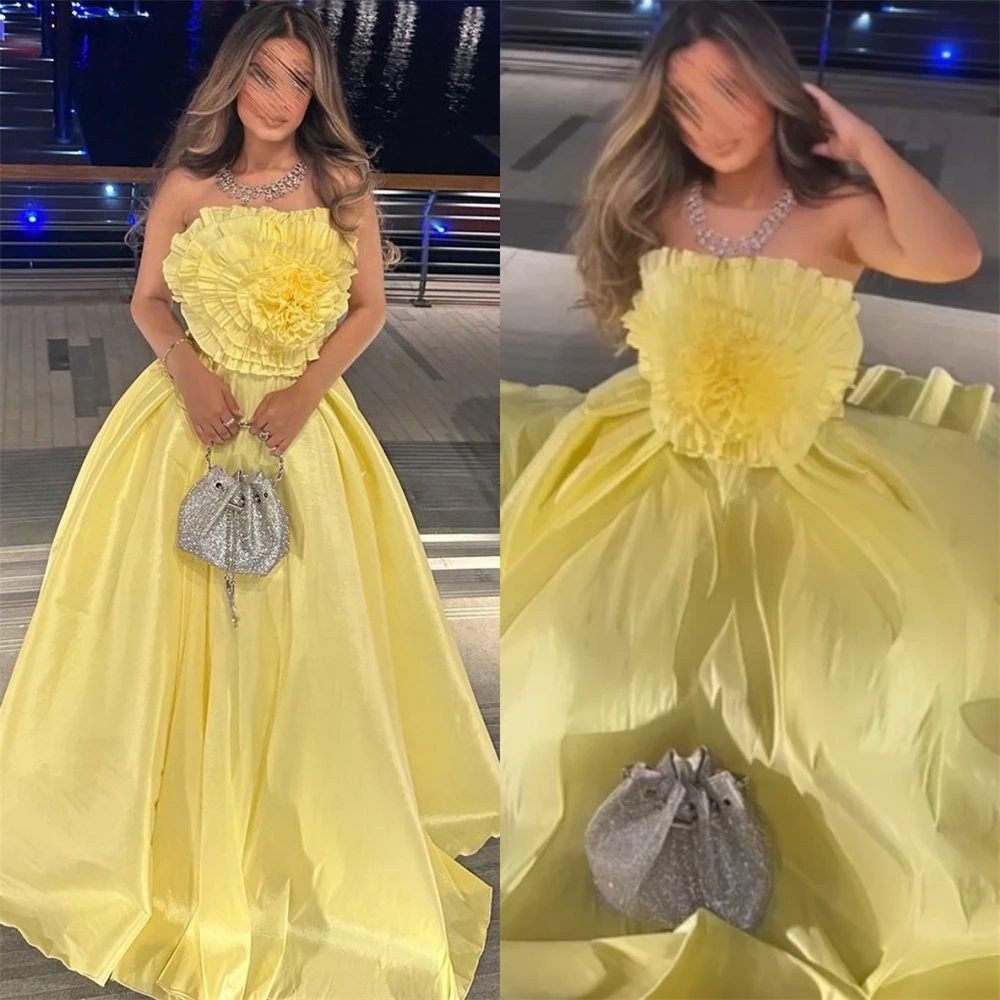 

Exquisite Strapless Ball Gown Cocktail Flowers Draped Satin Occasion Evening vestido blanco فساتين سهرة فخم