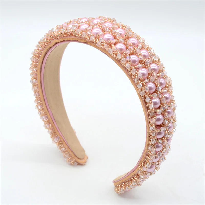 New Pink Champagne Baroque Rhinestone Headband Geometric Crystal Hairband Headdress Catwalk Bridal Headbands For Women rabbit shape fluffy fur coated rhinestone tpu case for samsung galaxy j6 2018 pink