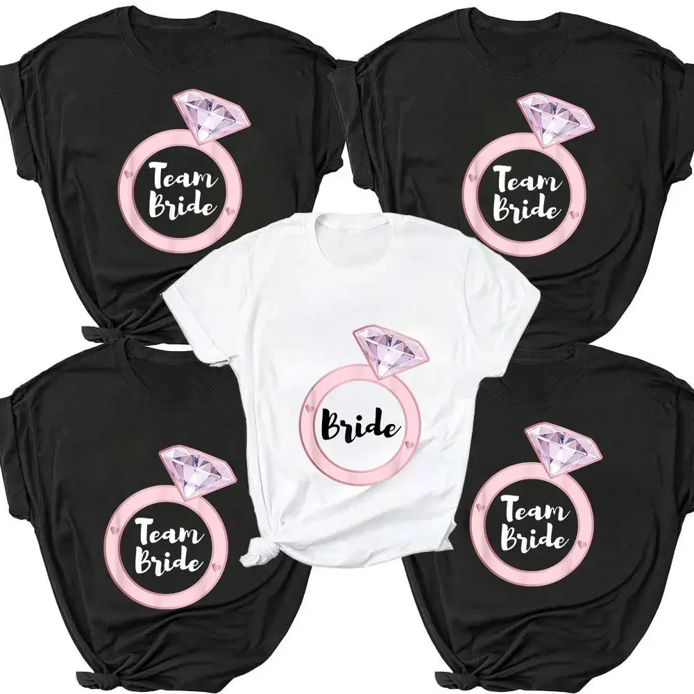 

Women Team Bride Shirt Bachelorette Party Matching Bridal Shower Tshirt Evjf Hen Tops Wedding Bridesmaid Short Sleeve T-shirt