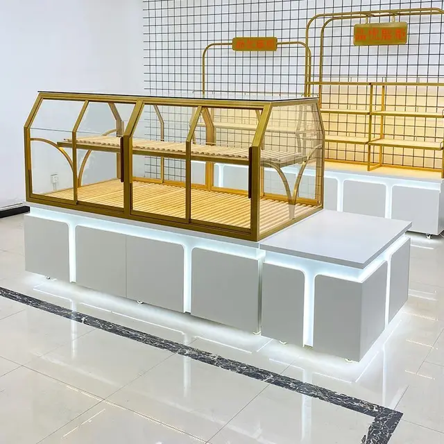 ตู้กระจก t ชั้นวางเค้ก Shop เคาน์เตอร์ Commercial ไม้เนื้อแข็ง Middle Island ตู้โชว์ 3