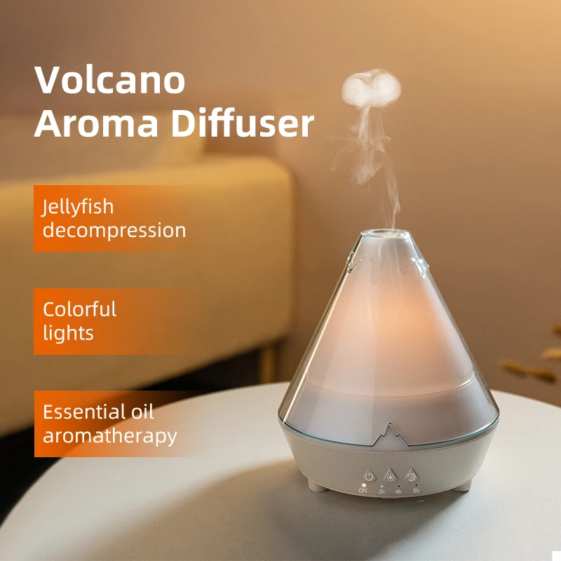 7 Colors Gradient Light Simulated Volcano Aroma Diffuser Jellyfish Smoke Ring Air Humidifier USB Aromatherapy Oil Diffuser 3