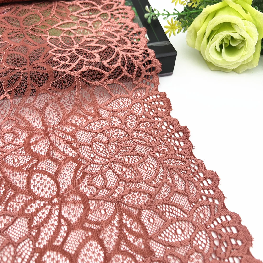 3y/lot Width 8 5/8" 22cm Brick Red Elastic Stretch Lace Trim For Clothing Accessory Dress Sewing Applique Costume Lace Fabric 2