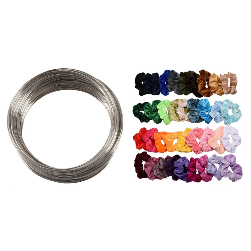 

100Loops Memory Beading Wire With 20 Pcs Hair Scrunchies Velvet Elastic Hair Bands Scrunchy Ties Ropes Scrunchie