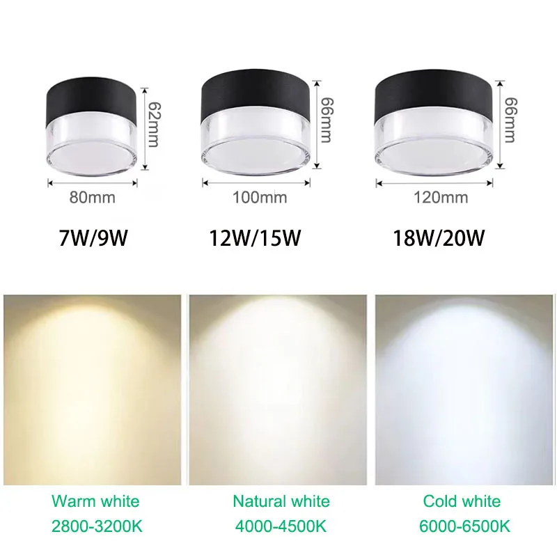 New2023LED 통 디밍이 가능한 천장 조명 7W 9W 12W 15W18W 북유럽 표면 장착 주변 빛나는 LED 통 스포트라이트