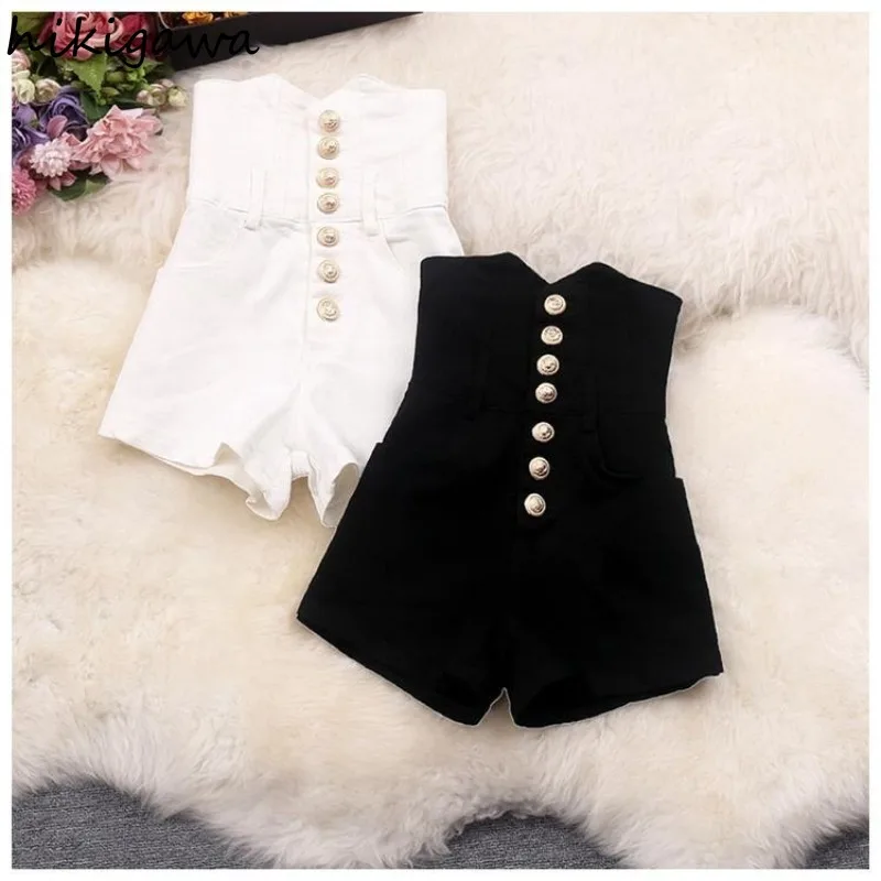 2025 New Bottoms Korean Women Shorts Highi Waist Single Breasted Tunic Pants Solid Color Chic Summer Pantalones Cortos De Mujer 1