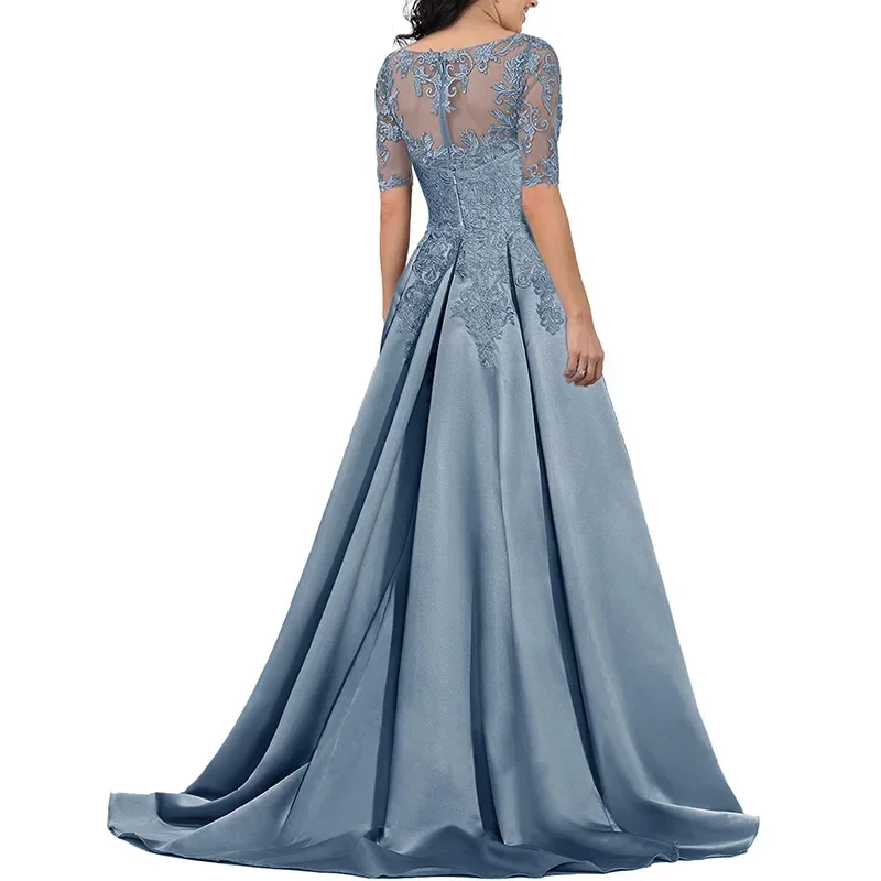 Half Sleeve V-neck Evening Dresses for Women Luxury Hook Flower Long Party Formal Dress Exquisite Solid Prom Ball Gown Vestido