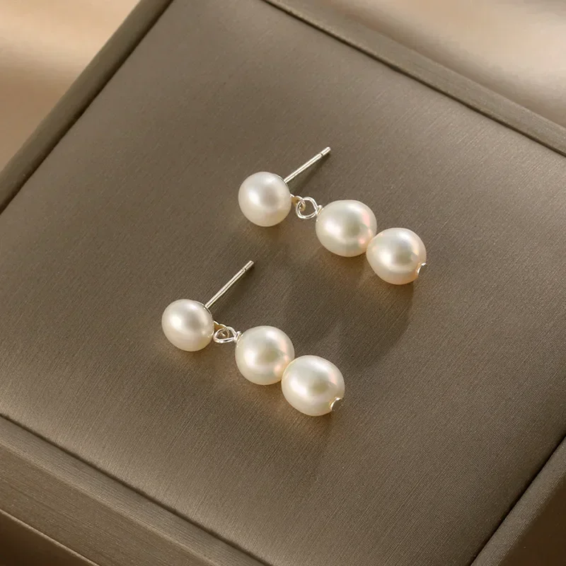 Freshwater Pearl Drop Earrings Gold Metal For Women