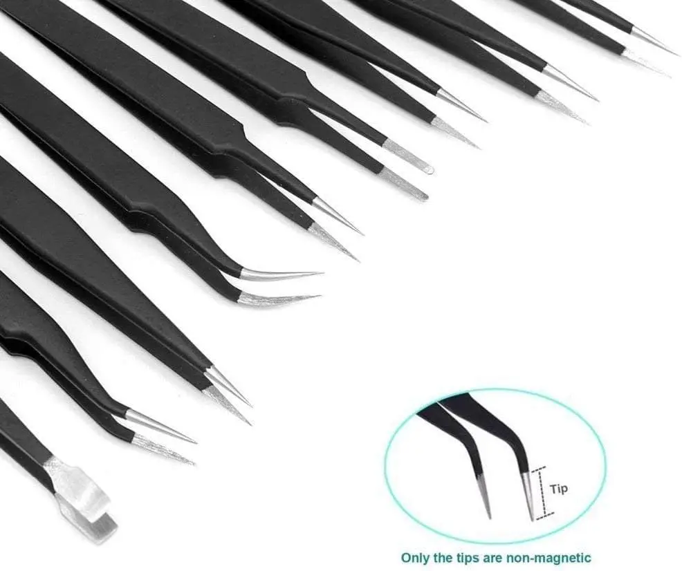 ESD Anti Static Anti Magnetic Stainless Steel Precision Tweezers Set For Craft,Electronics Repair,jewelry repair,Lab Work 6/9PCS