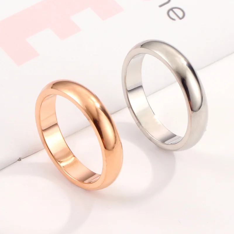 

High Polished Smooth Titanium Steel Lovers' Ring 4MM 18K Gold Plated Waterproof Non Allergic Finger Jewelry for Man Women Gift